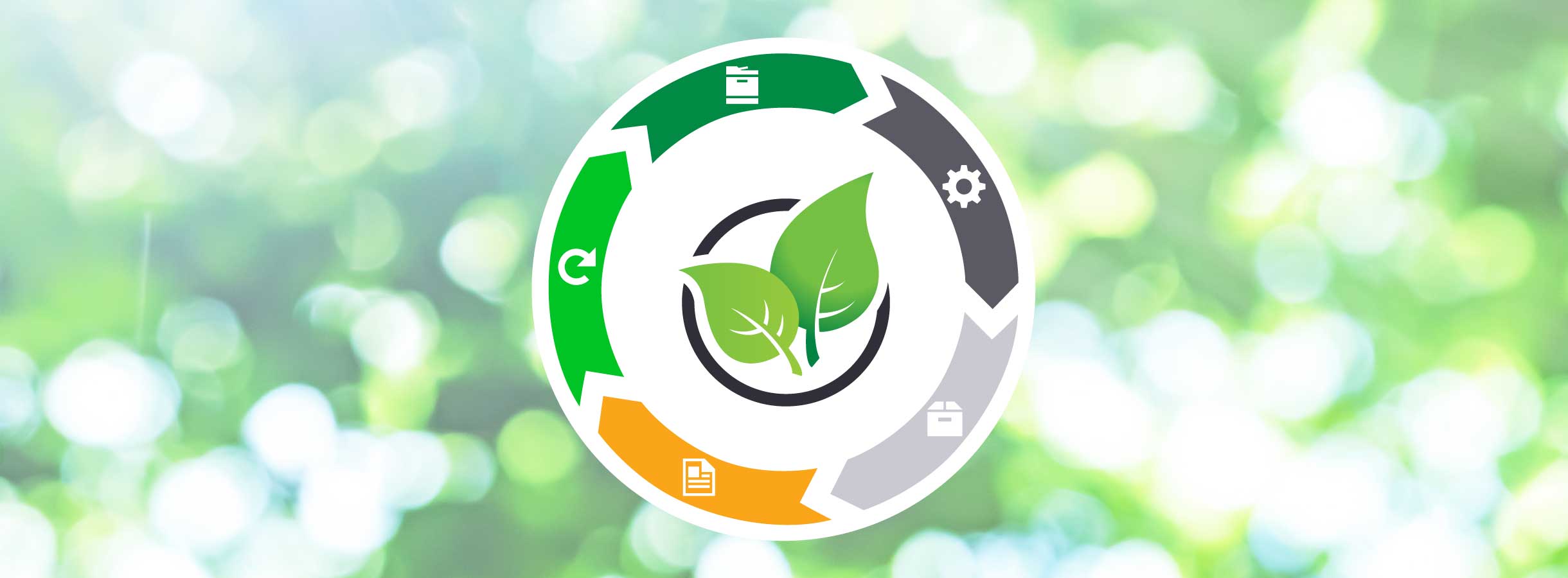Ilustrace kruhového designu udržitelného spotřebního materiálu Lexmark.